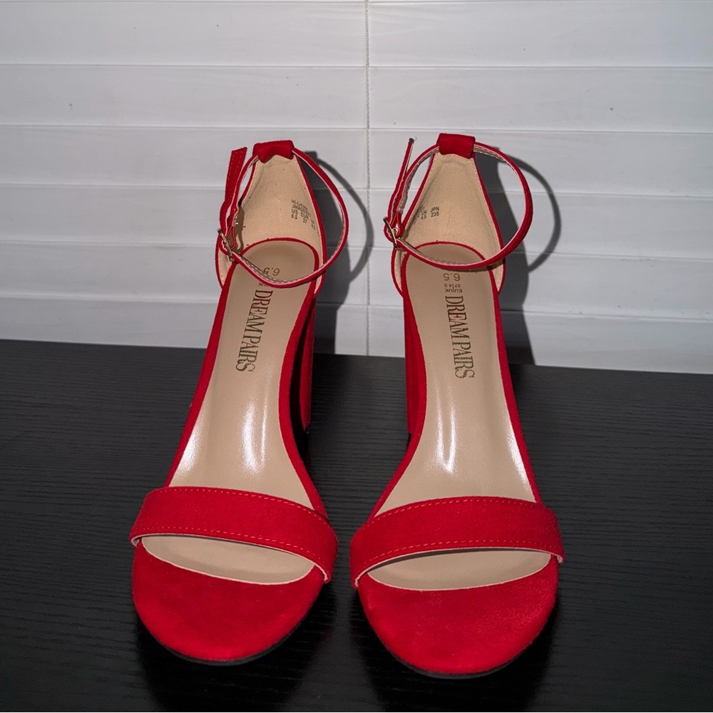 Dream Pairs Bold Red Open Toe Heels